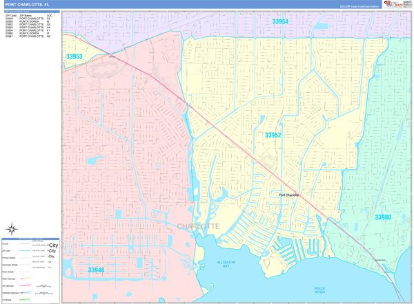 Port Charlotte City Wall Map Color Cast Style